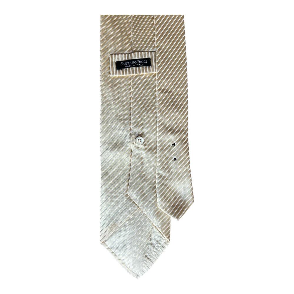 Stefano Ricci Luxury Collection Light Gold Stripe Extra Plush Silk Tie 3.75 x 60